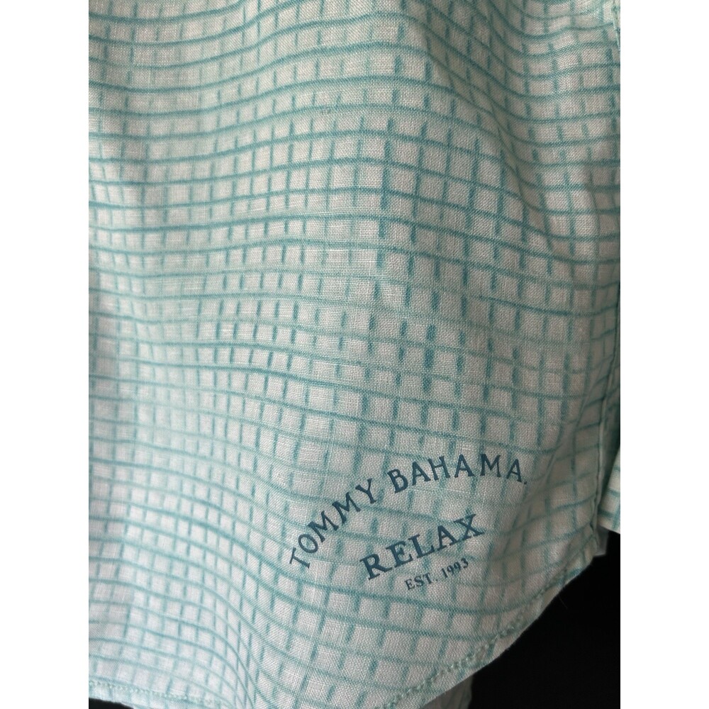 Tommy Bahama shirt Sz M , white, and teal green plaid, long sleeve, Nice quality - Picture 5 of 6